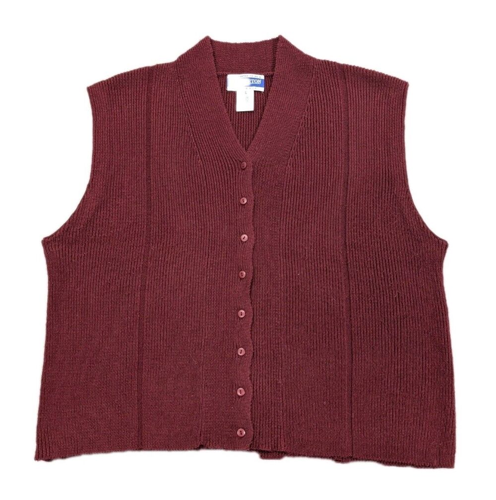 Vintage Pendleton Scalloped Button Front Sweater Vest Womens XL Maroon Cashmere